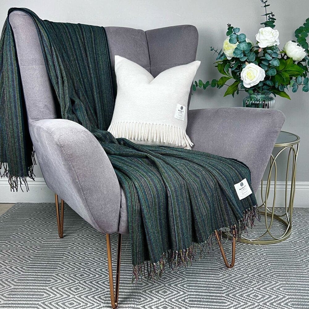 McNutt Lambswool Throw - Bottlegreen Rainbow