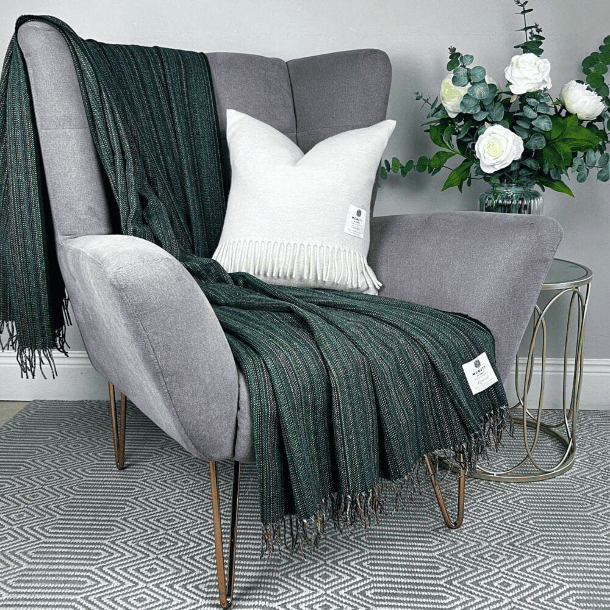 McNutt Lambswool Throw - Bottlegreen Rainbow