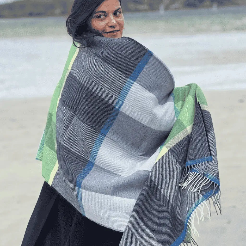 McNutt Lambswool Wrap - Navy and Smoke