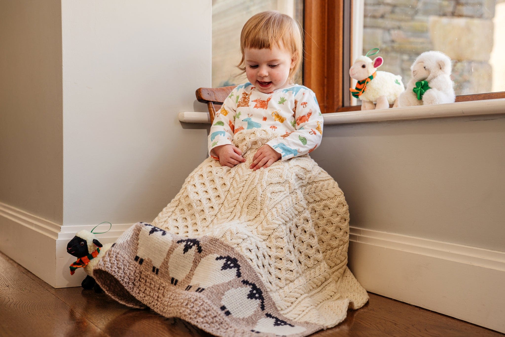Aran Woolen Mills Merino Wool Bainin Baby Blanket with Sheep