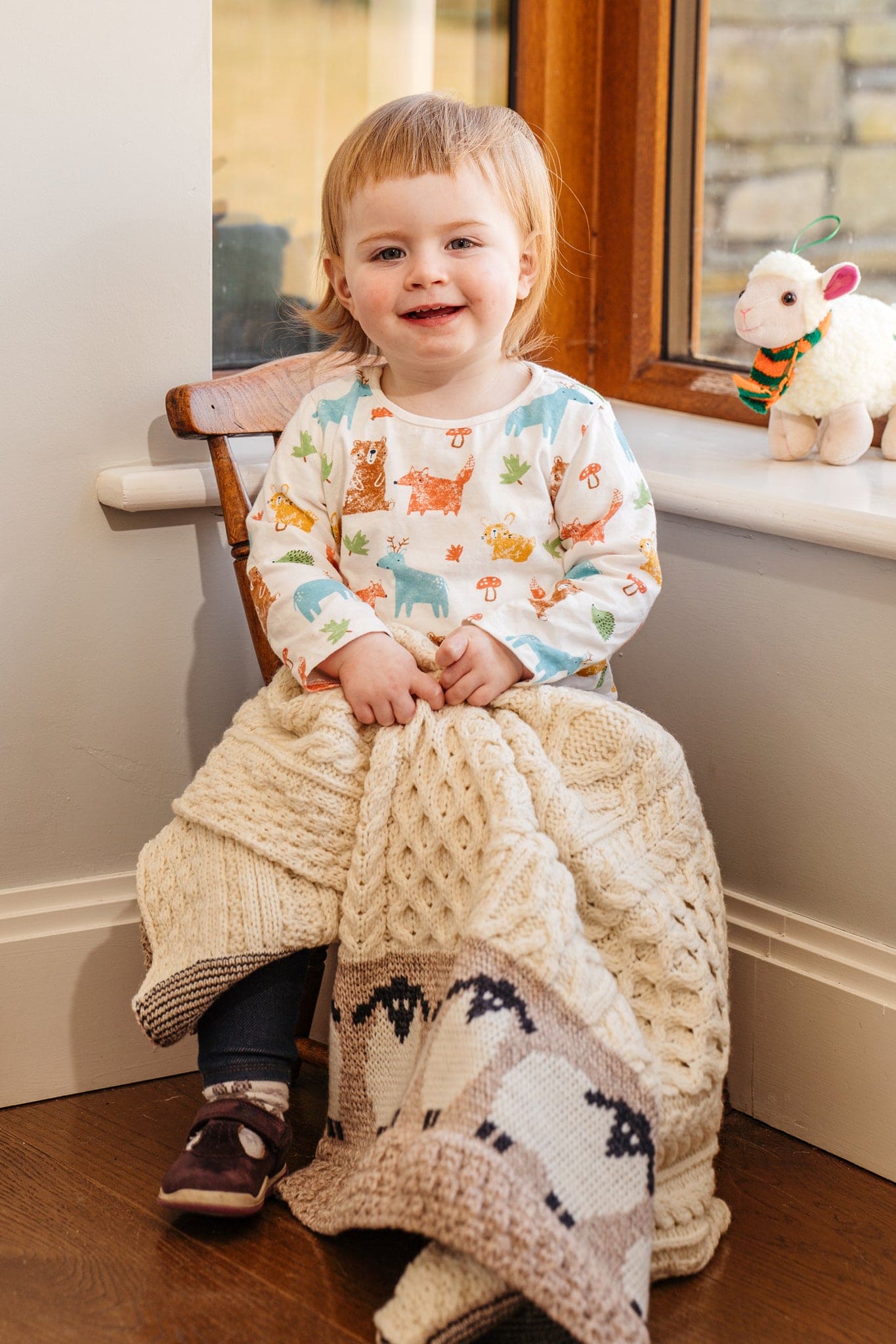 Aran Woolen Mills Merino Wool Bainin Baby Blanket with Sheep