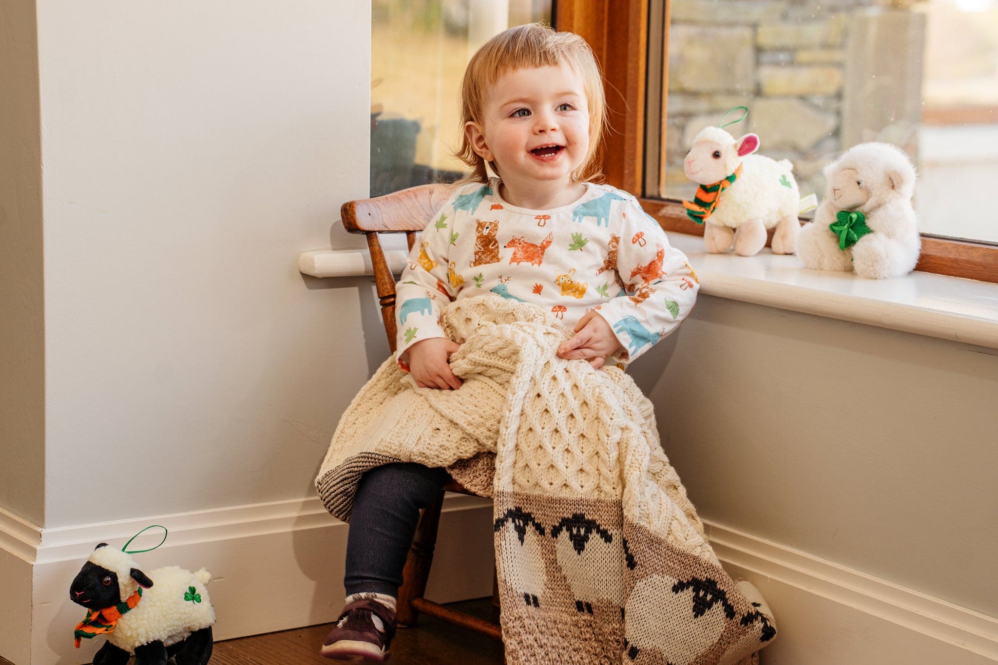 Aran Woolen Mills Merino Wool Bainin Baby Blanket with Sheep