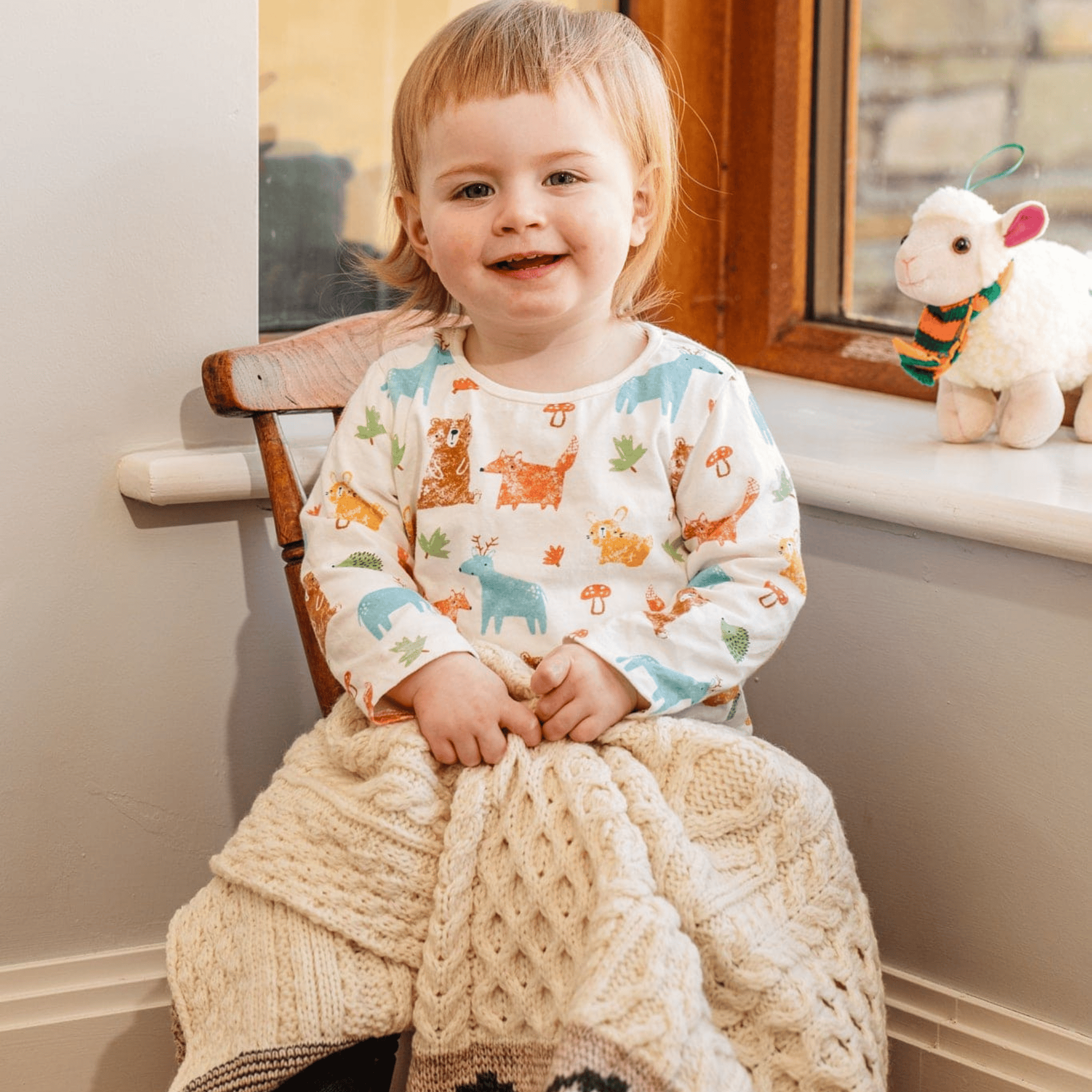 Aran Woolen Mills Merino Wool Bainin Baby Blanket with Sheep