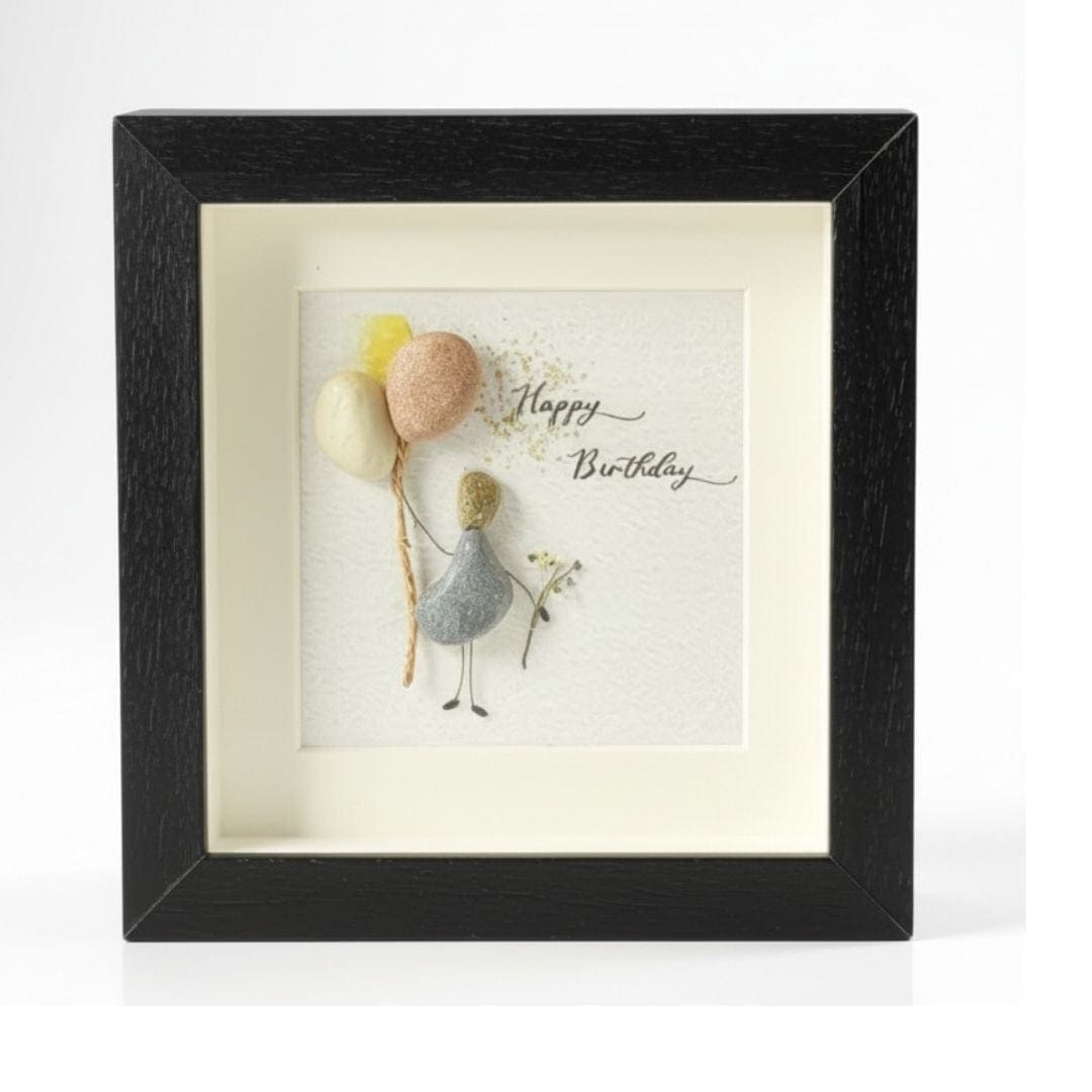 Connemara Sheep & Wool Centre Púróga Pebble Art - Happy Birthday Black