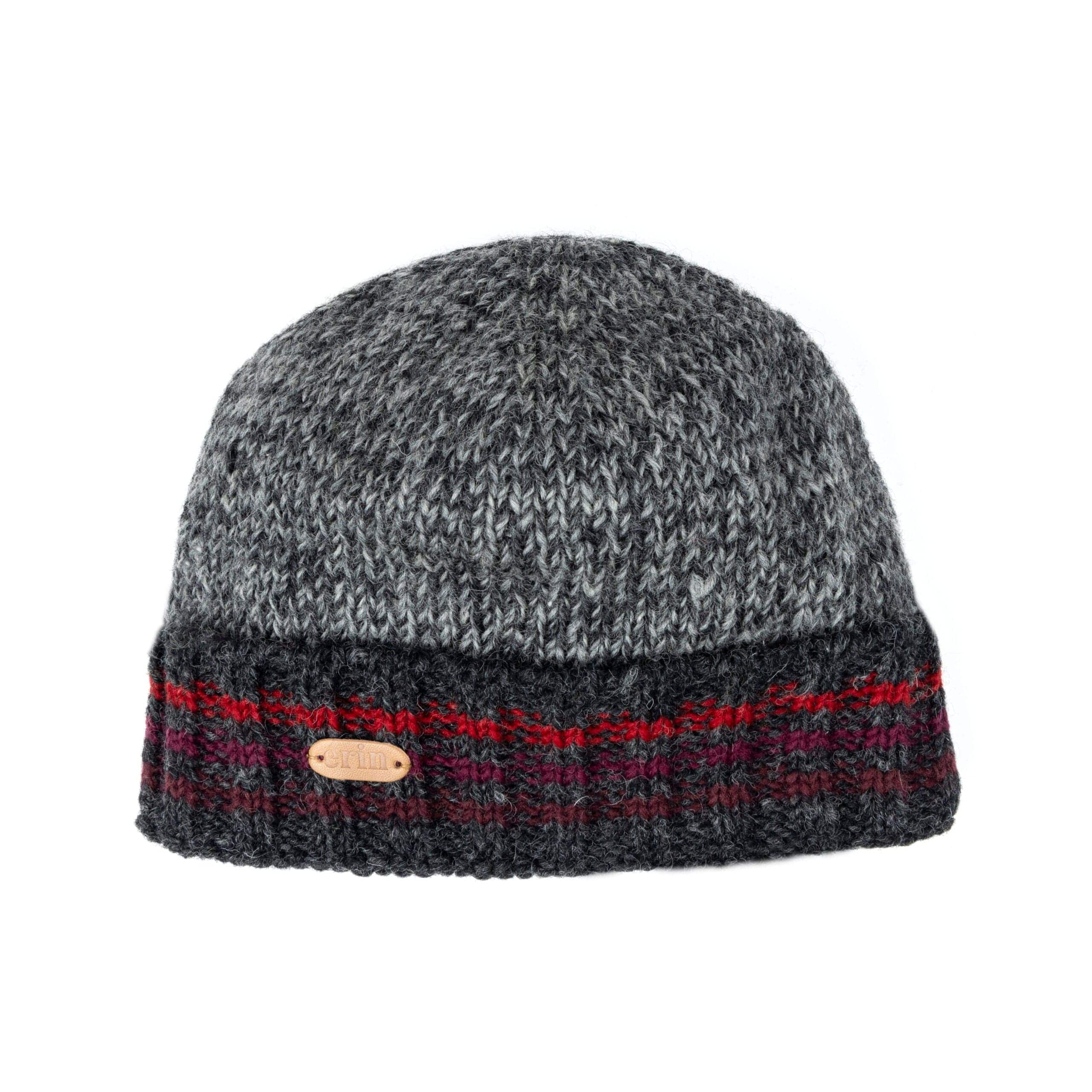 Erin Knitwear Rib Pullon Hat with Turnup - Marled with Red Stripe