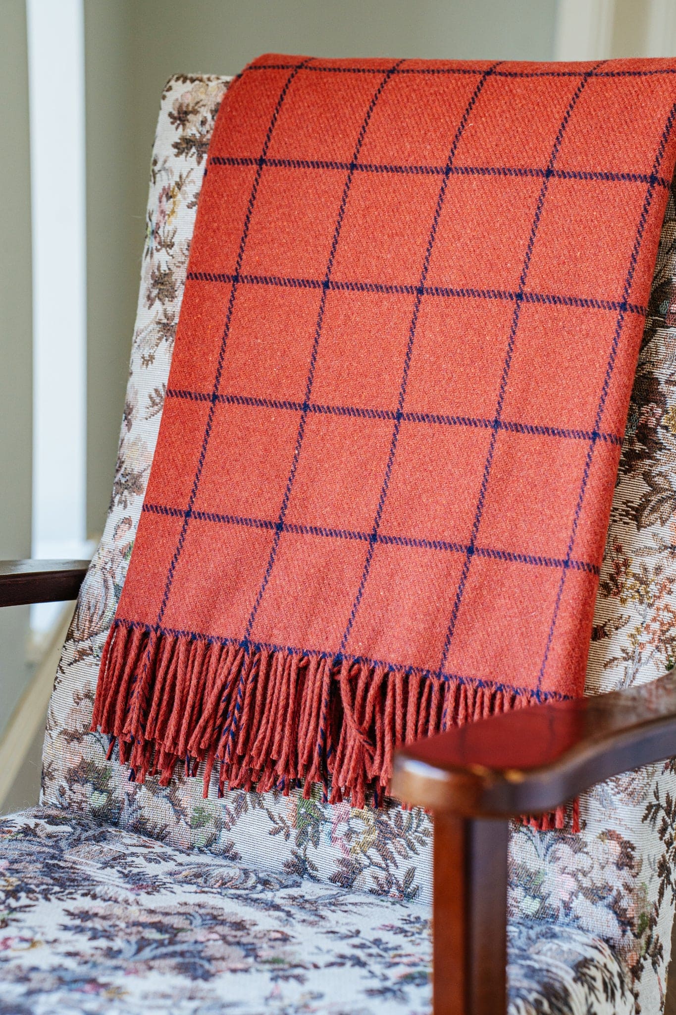 Wool Cashmere Throw - Paprika Windowpane