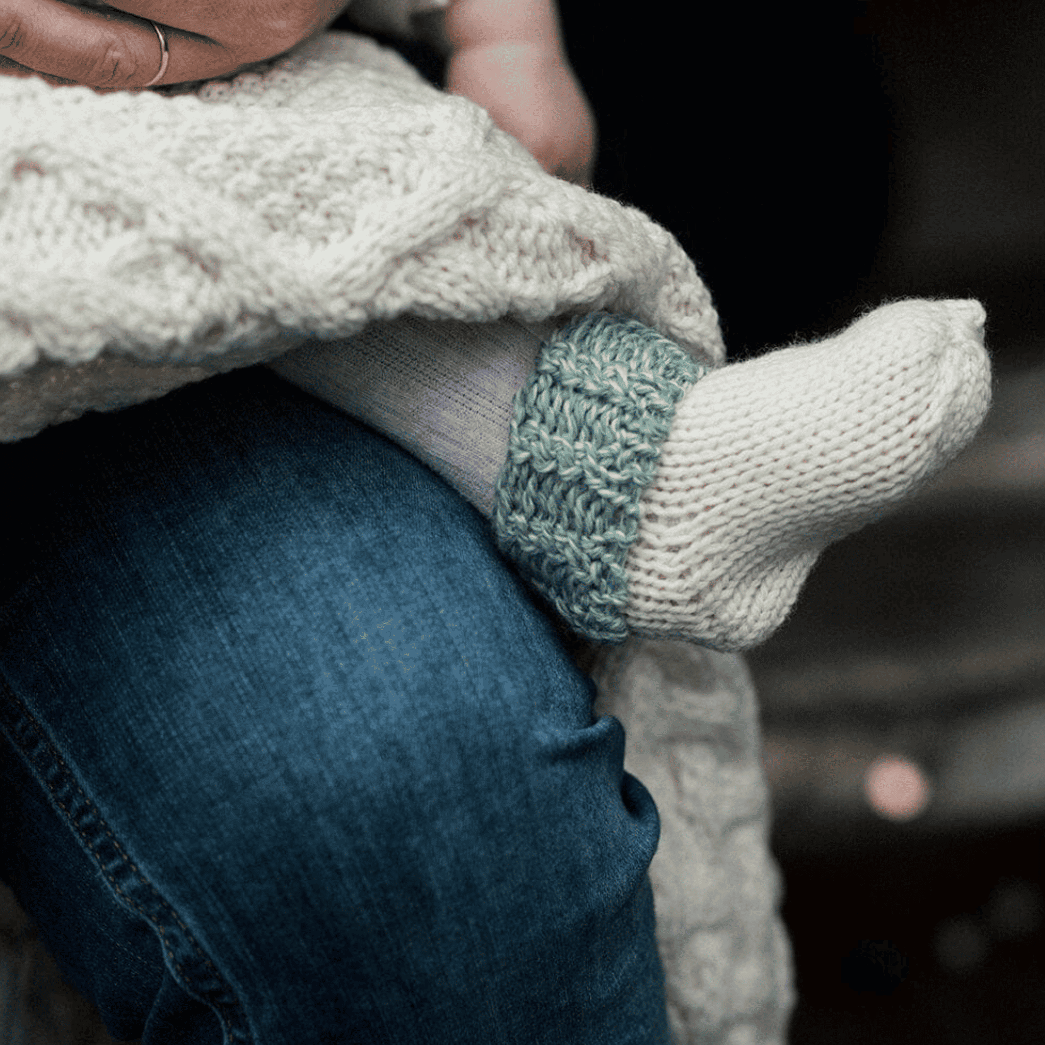 Aran Woollen Mills Supersoft Merino Baby Socks with Green Trim