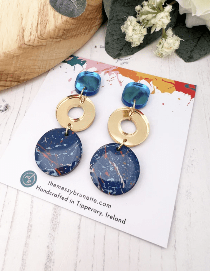 The Messy Brunette The Messy Brunette - Double Drop Earrings in Royal Blue