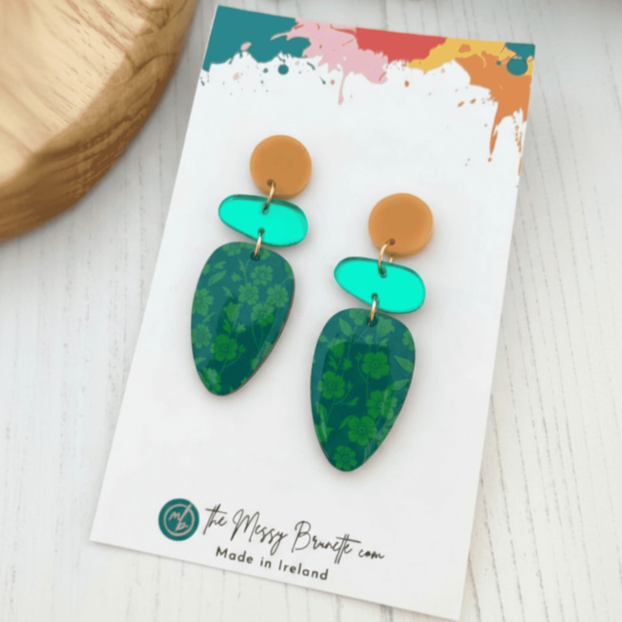 The Messy Brunette The Messy Brunette - Green Floral Earrings