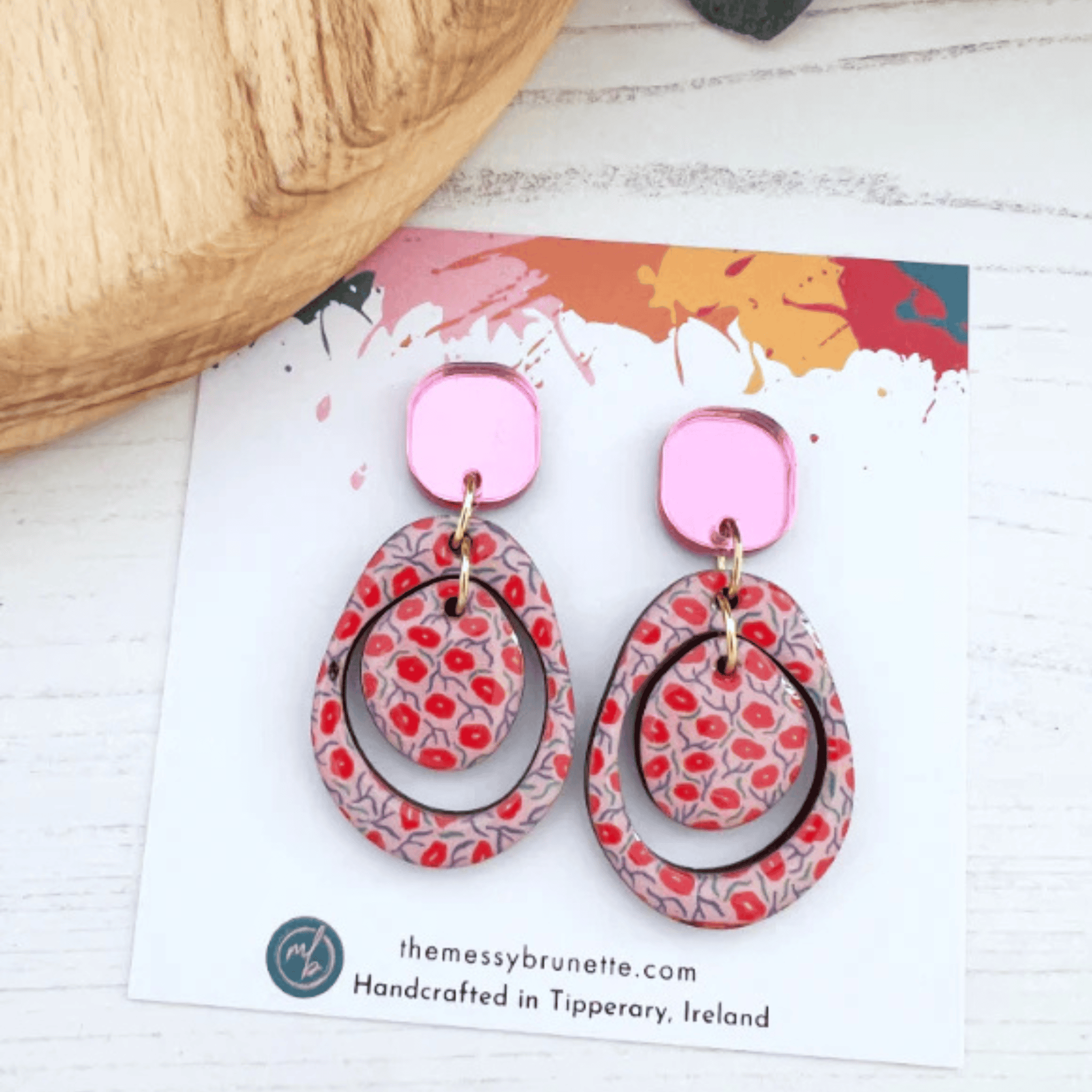 The Messy Brunette The Messy Brunette - Red and Pink Layered Flowers Earring