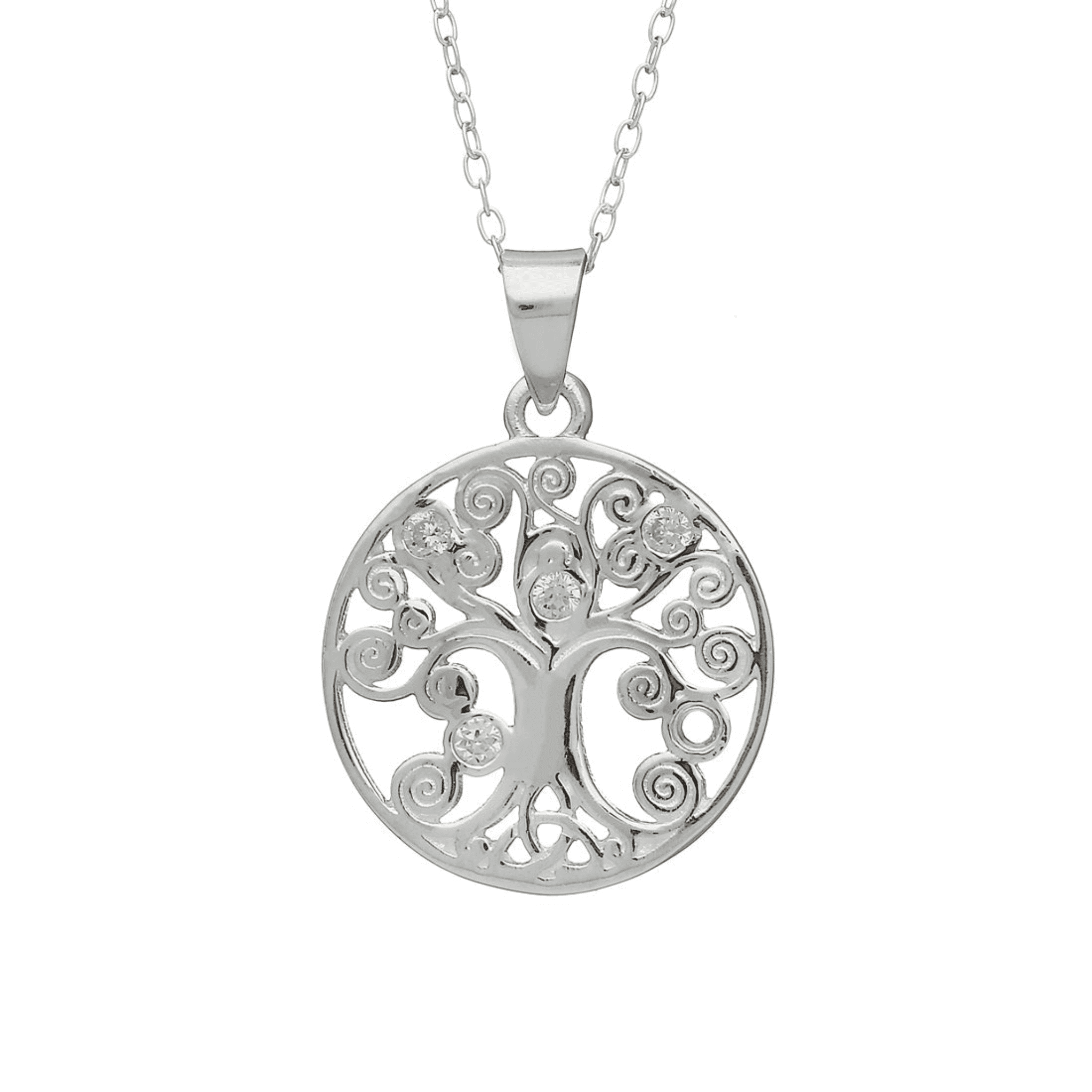 Woods Celtic Jewellery Tree of Life - Sterling Silver with Clear Stones