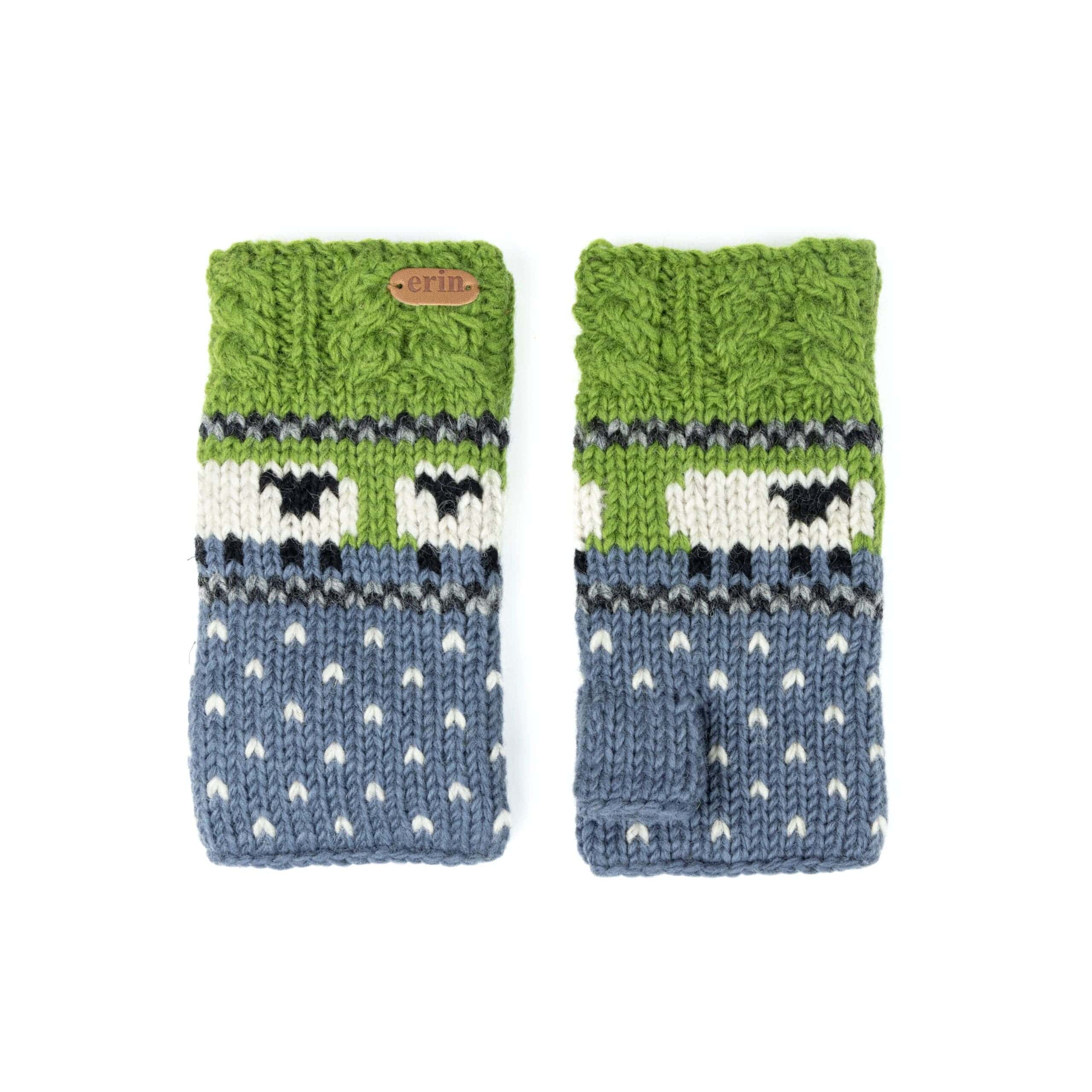 Erin Knitwear Wool  Sheep Handwarmers - Blue and Green