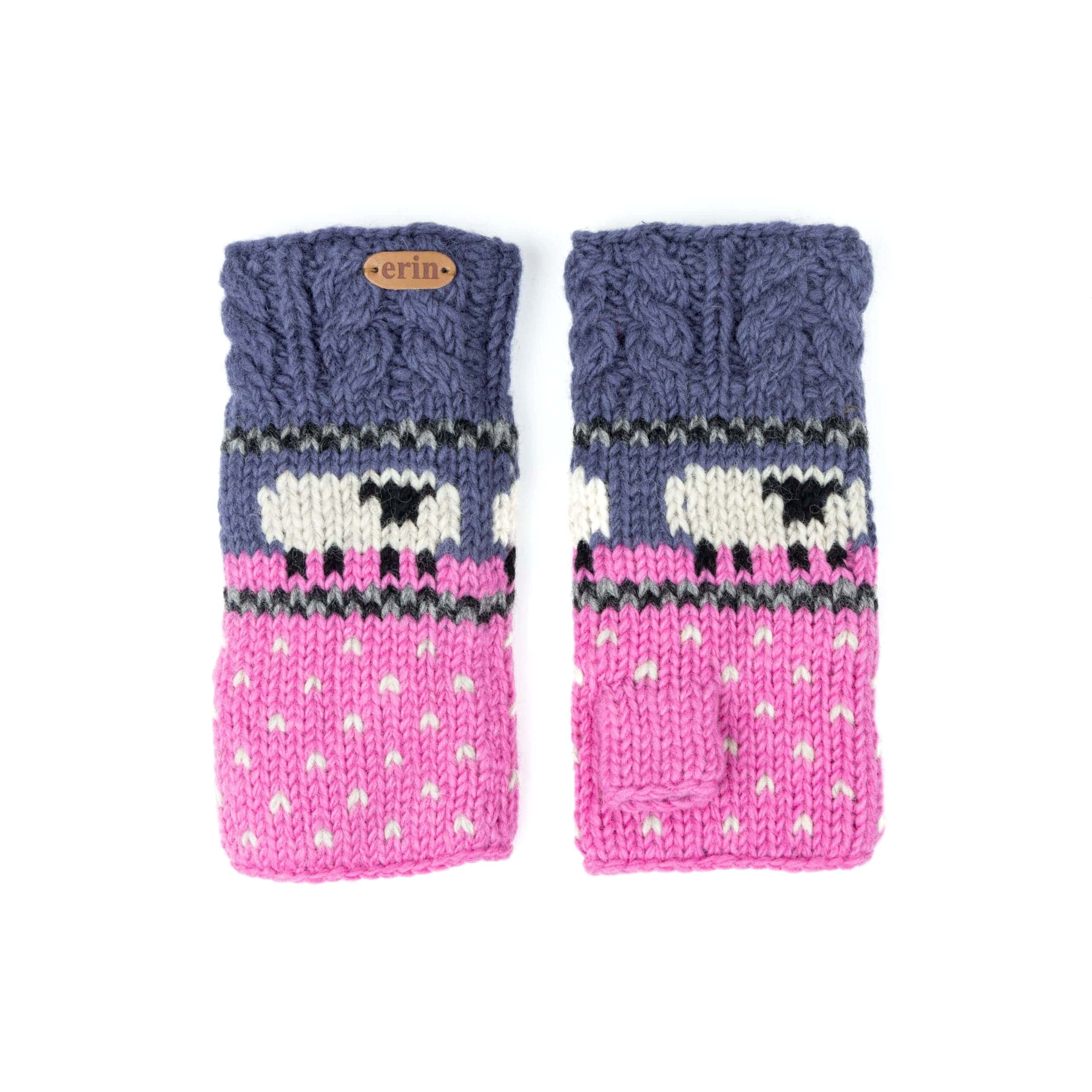 Erin Knitwear Wool  Sheep Handwarmers - Blue and Pink
