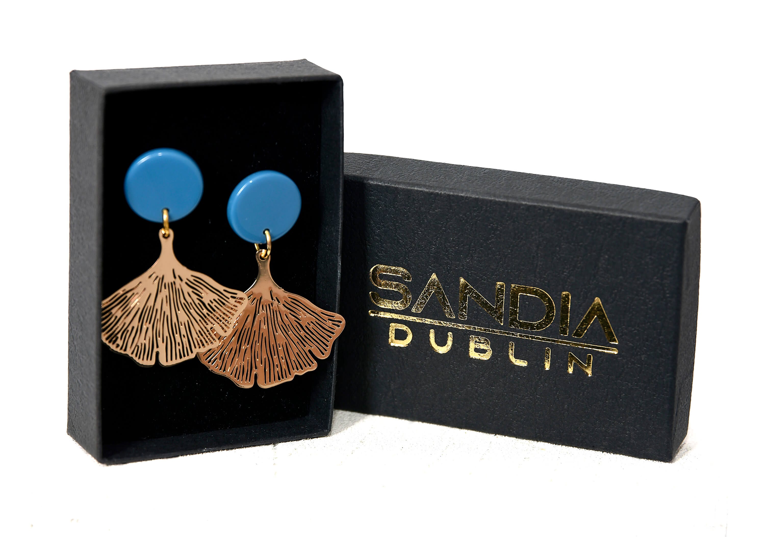 Sandia Dublin Ginko Leaf Earrings - Blue