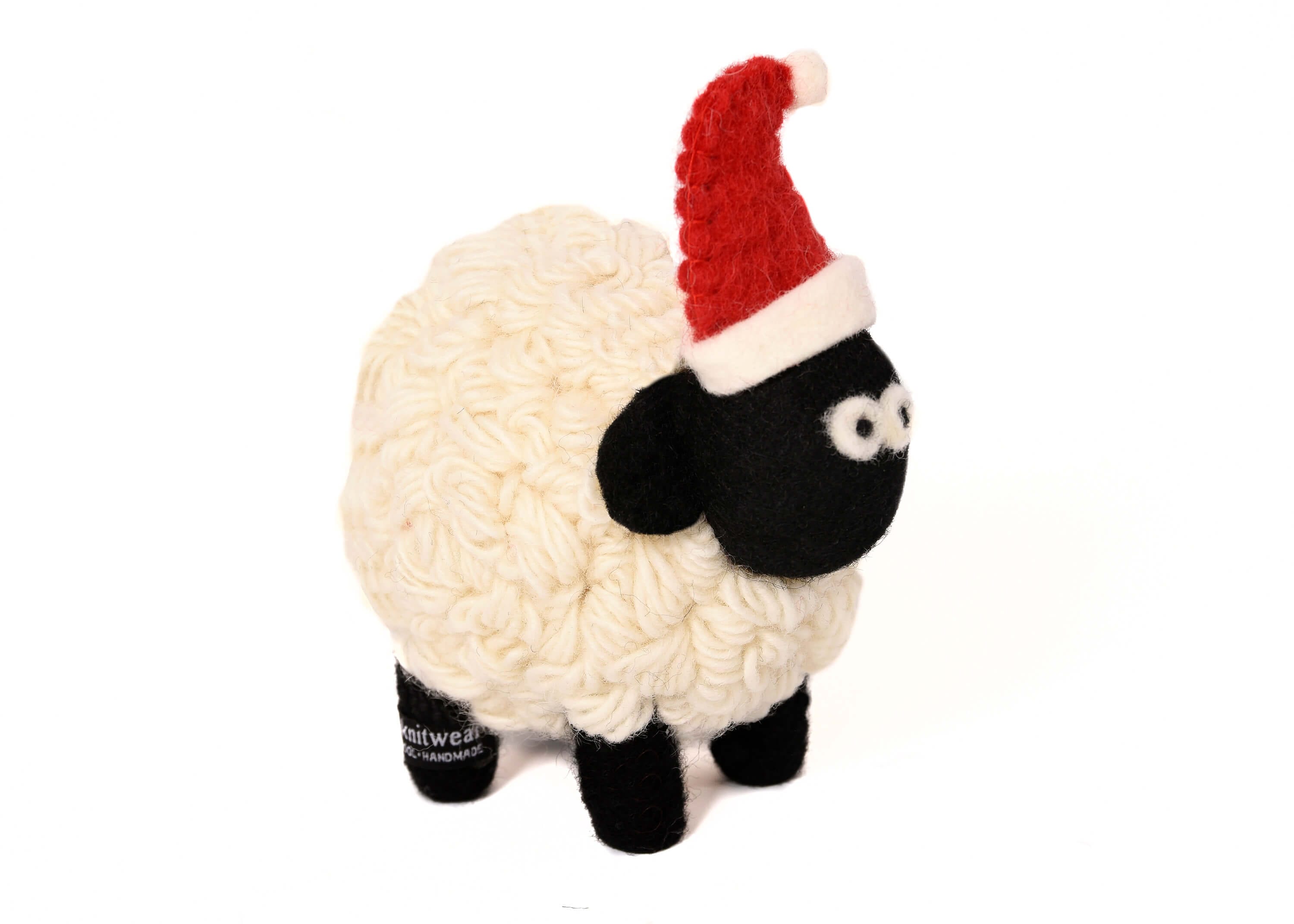 Knitted Sheep Collectable with Santa hat