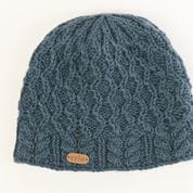 Aran Diamond Pullon Hat with Cable headband - Blue