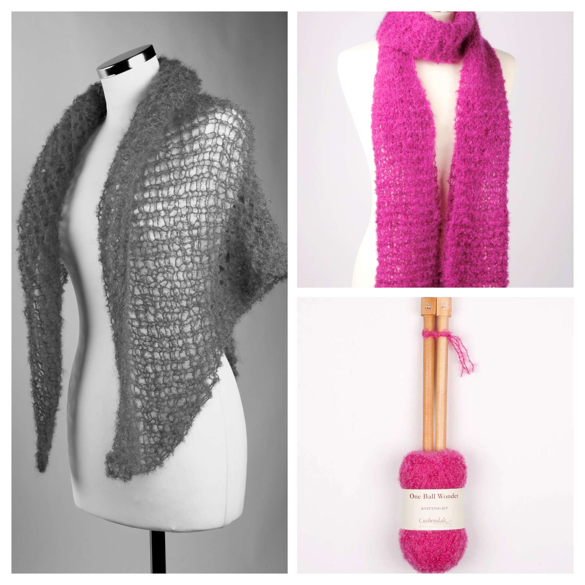 Cushendale Mohair Scarf/Shawl Knitting Kit - Magenta