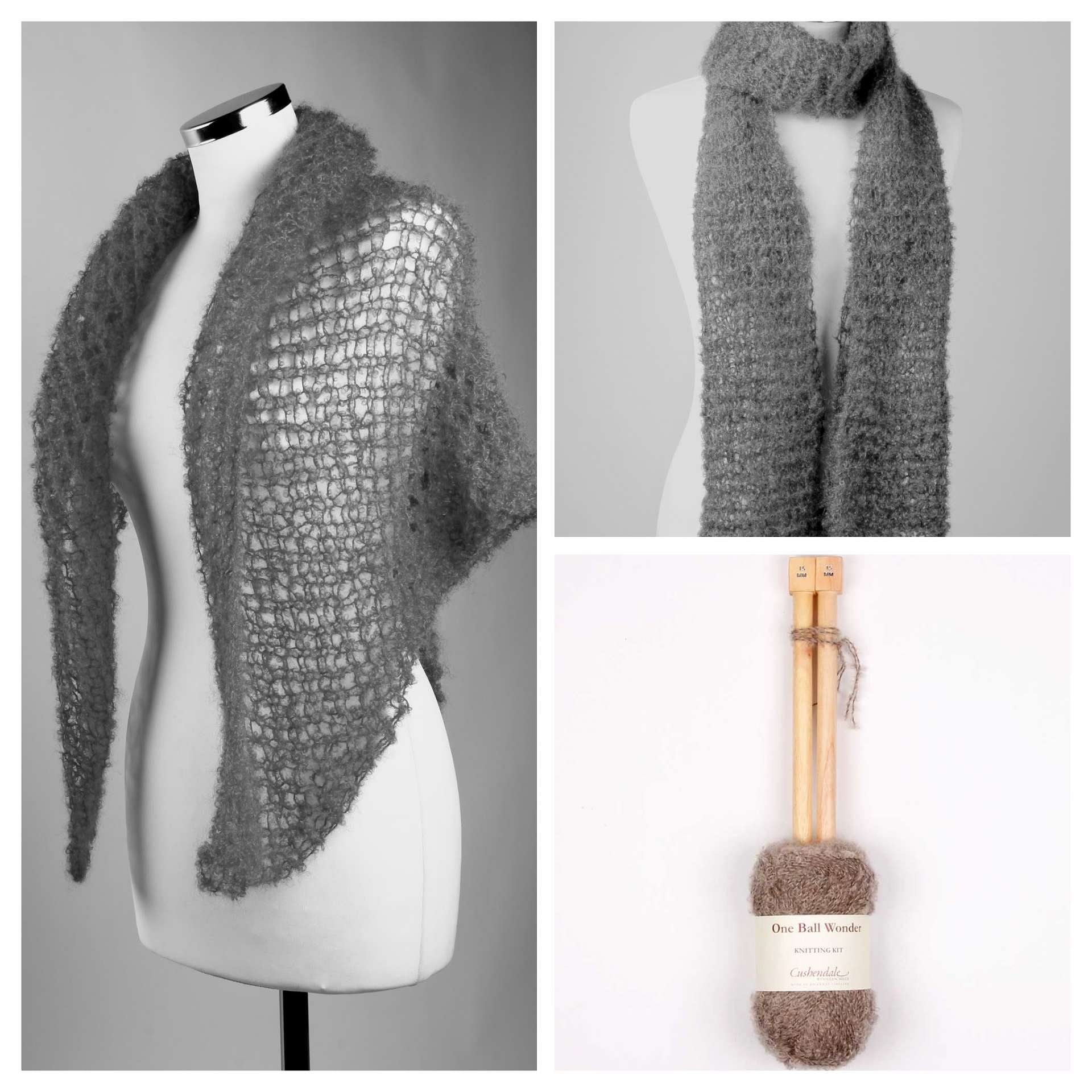 Cushendale Mohair Scarf/Shawl Knitting Kit - Mink