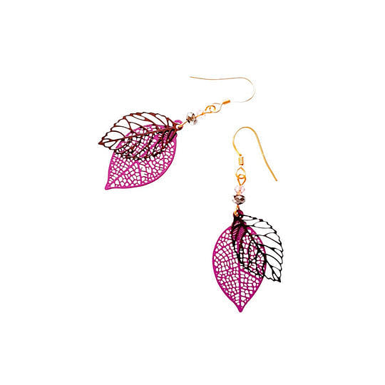 Melanie Hand Earrings - Leafy Leaf, Amethyst