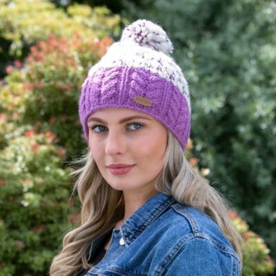 Uneven Wool Bobble Ladies Hat - Lilac