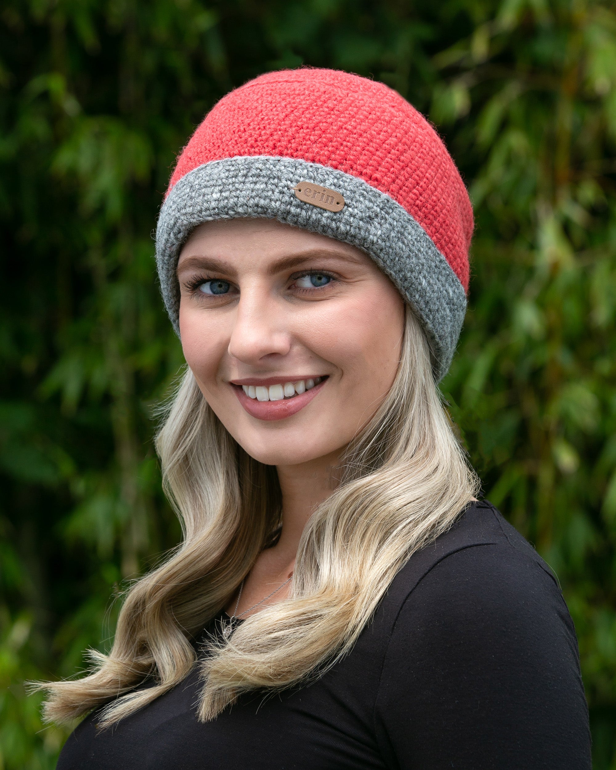 Ladies Crochet Turnup Hat - Raspberry