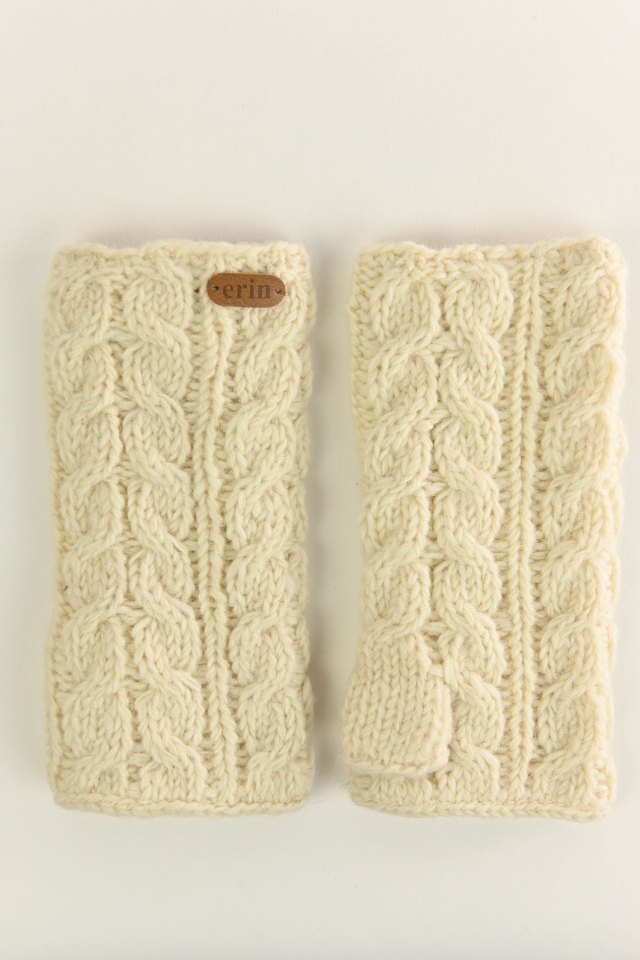 Aran Cable Wool Handwarmers - Natural