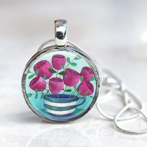 Amiélie Gagne Studio Amélie Gagne Studio Necklace - Pink Flowers in Teacup