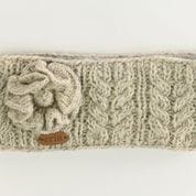 Erin Knitwear Aran Cable Headband with Flower - Oatmeal