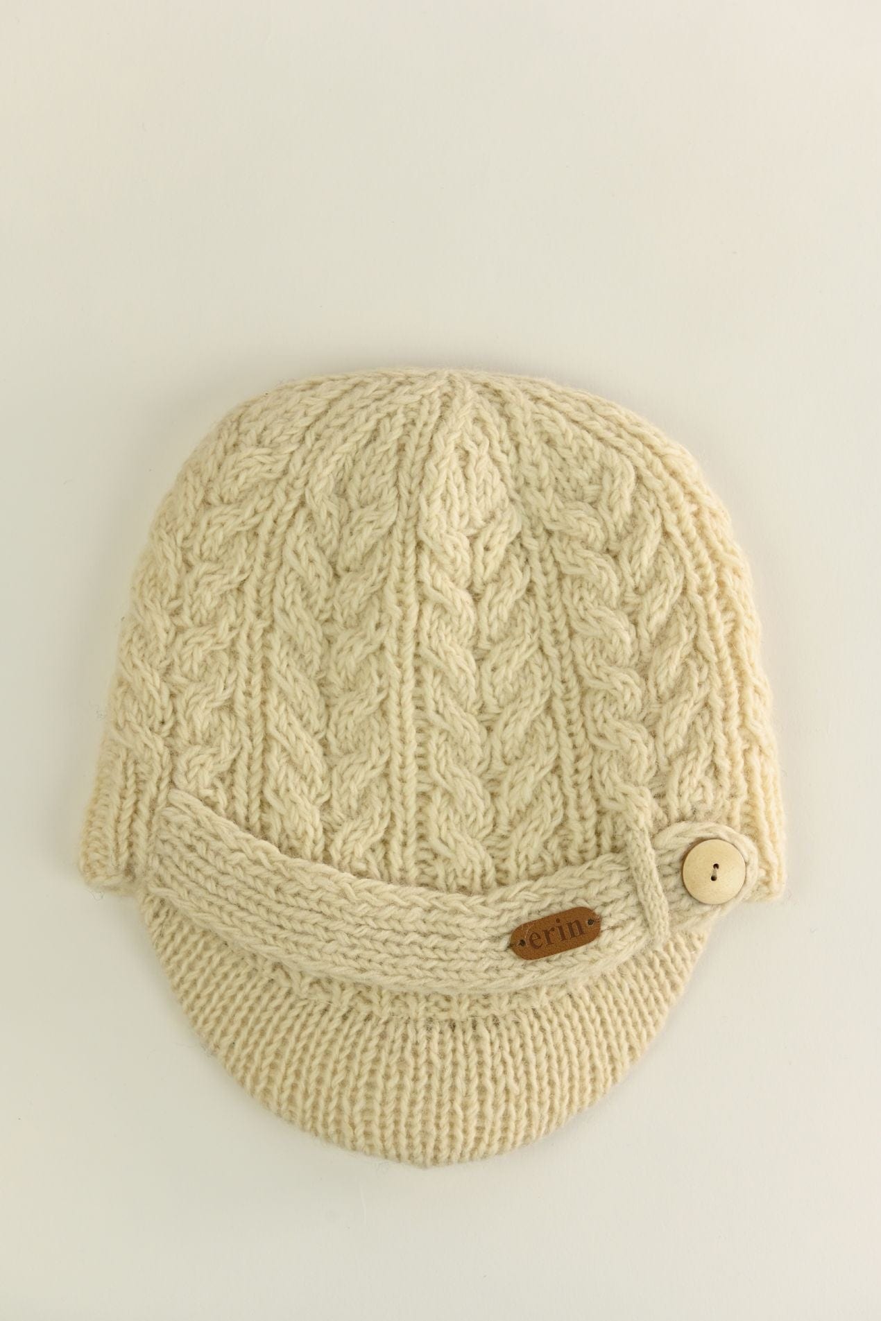 Erin Knitwear Aran Cable Peak Hat - Natural