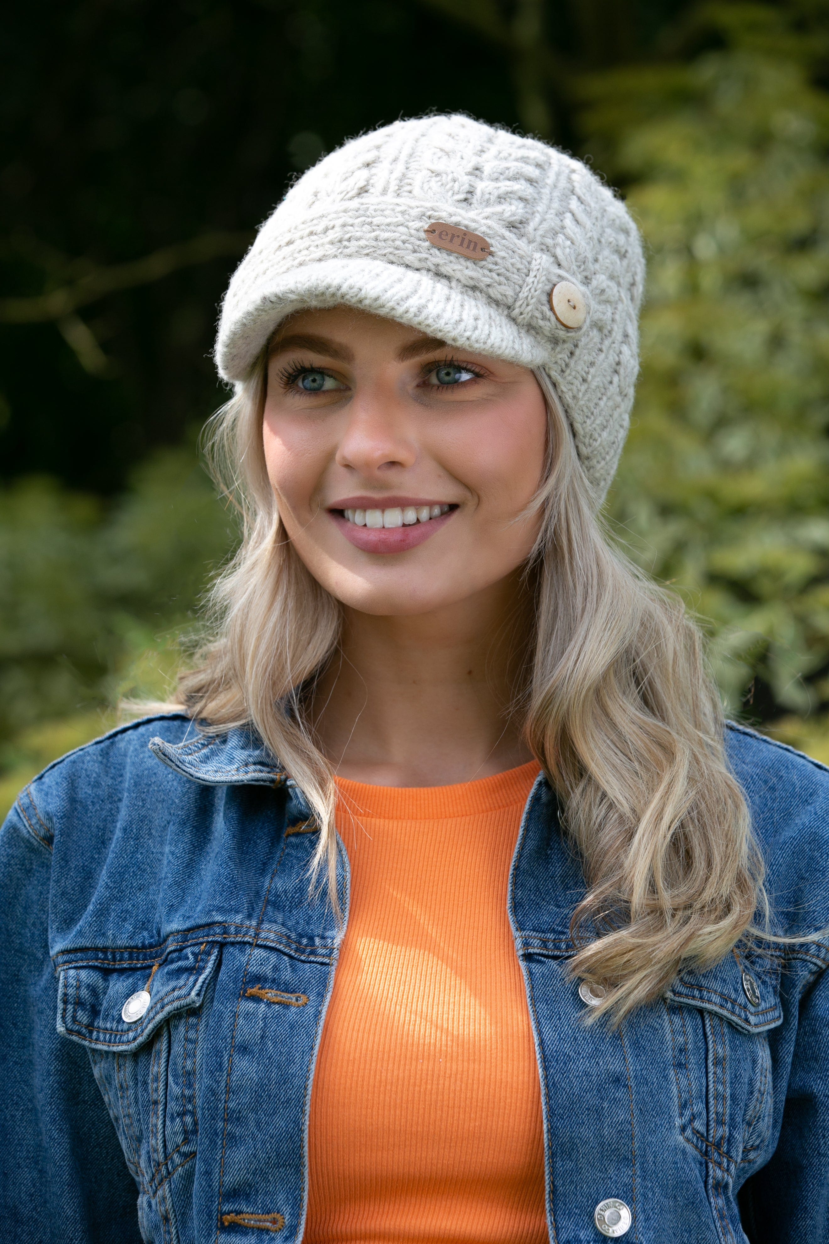 Erin Knitwear Aran Cable Peak Hat - Natural