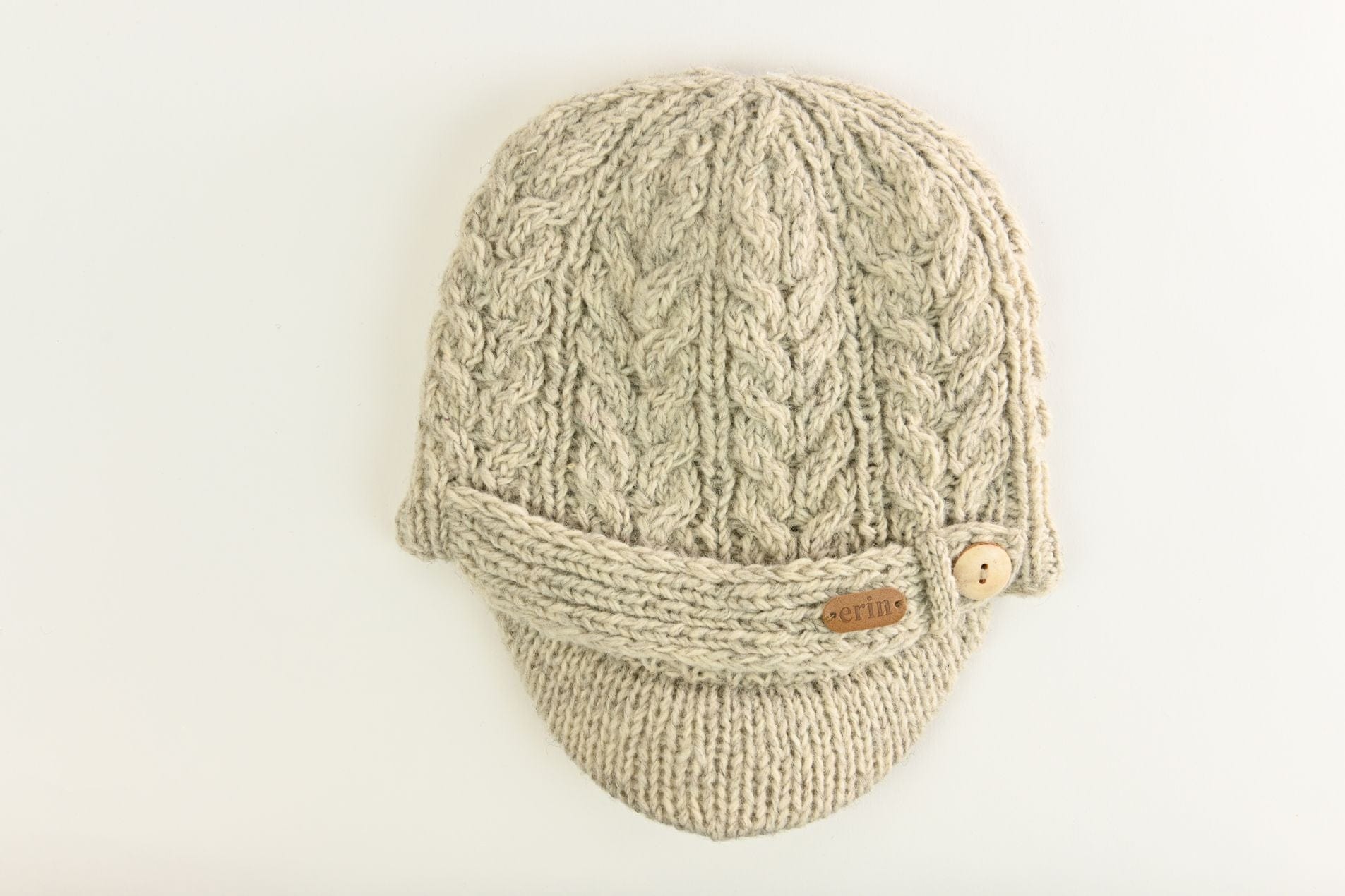 Erin Knitwear Aran Cable Peak Hat - Oatmeal