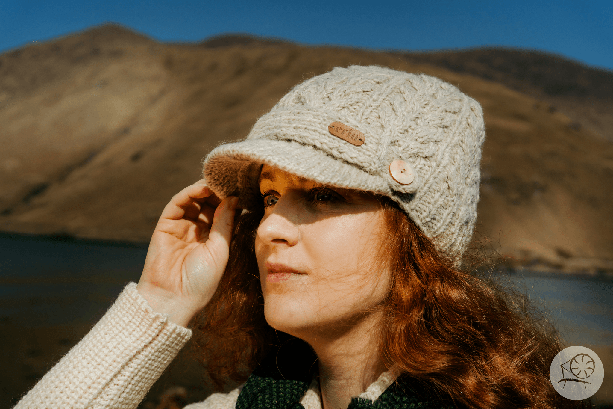 Erin Knitwear Aran Cable Peak Hat - Oatmeal