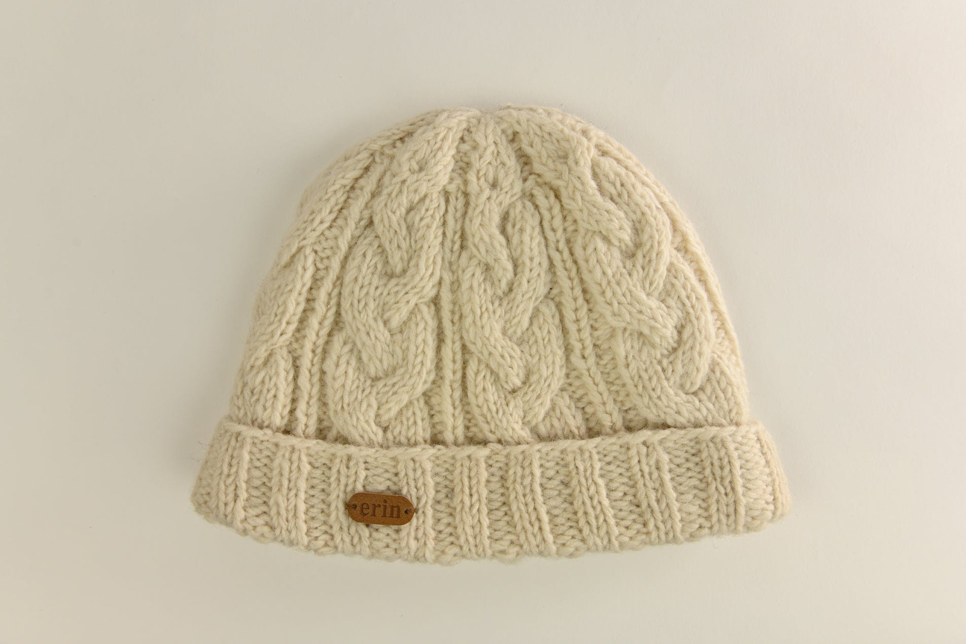 Erin Knitwear Aran Cable Turnup Hat - Natural
