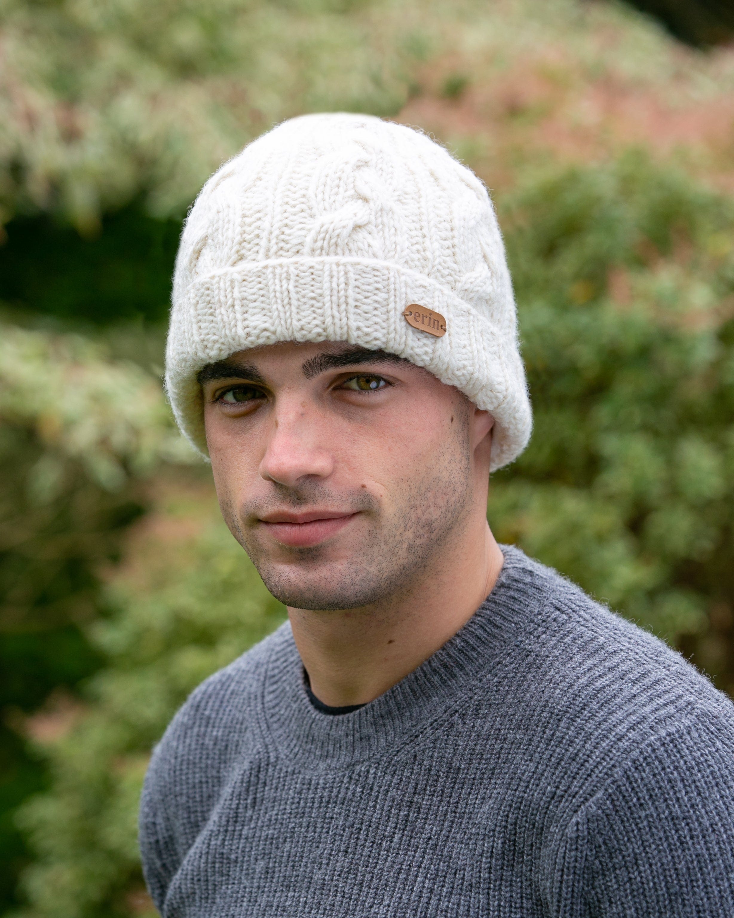 Erin Knitwear Aran Cable Turnup Hat - Natural