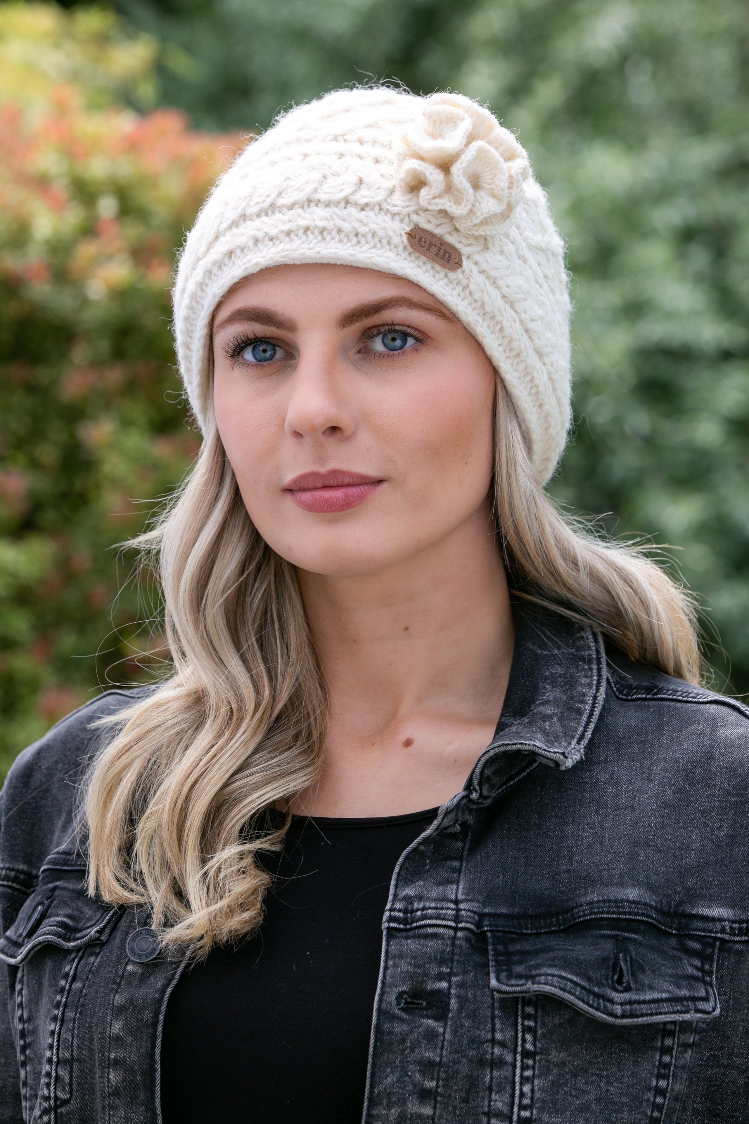 Erin Knitwear Aran Trellis Design Pullon Hat - Natural