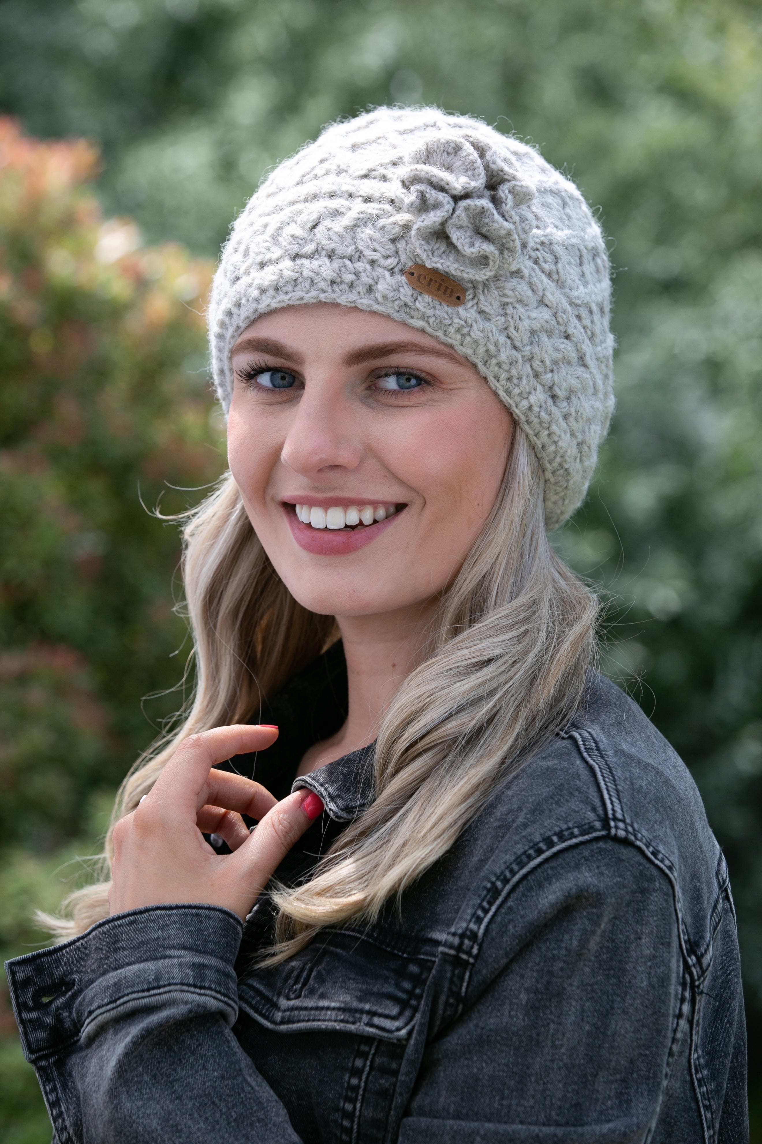 Erin Knitwear Aran Trellis Design Pullon Hat - Oatmeal