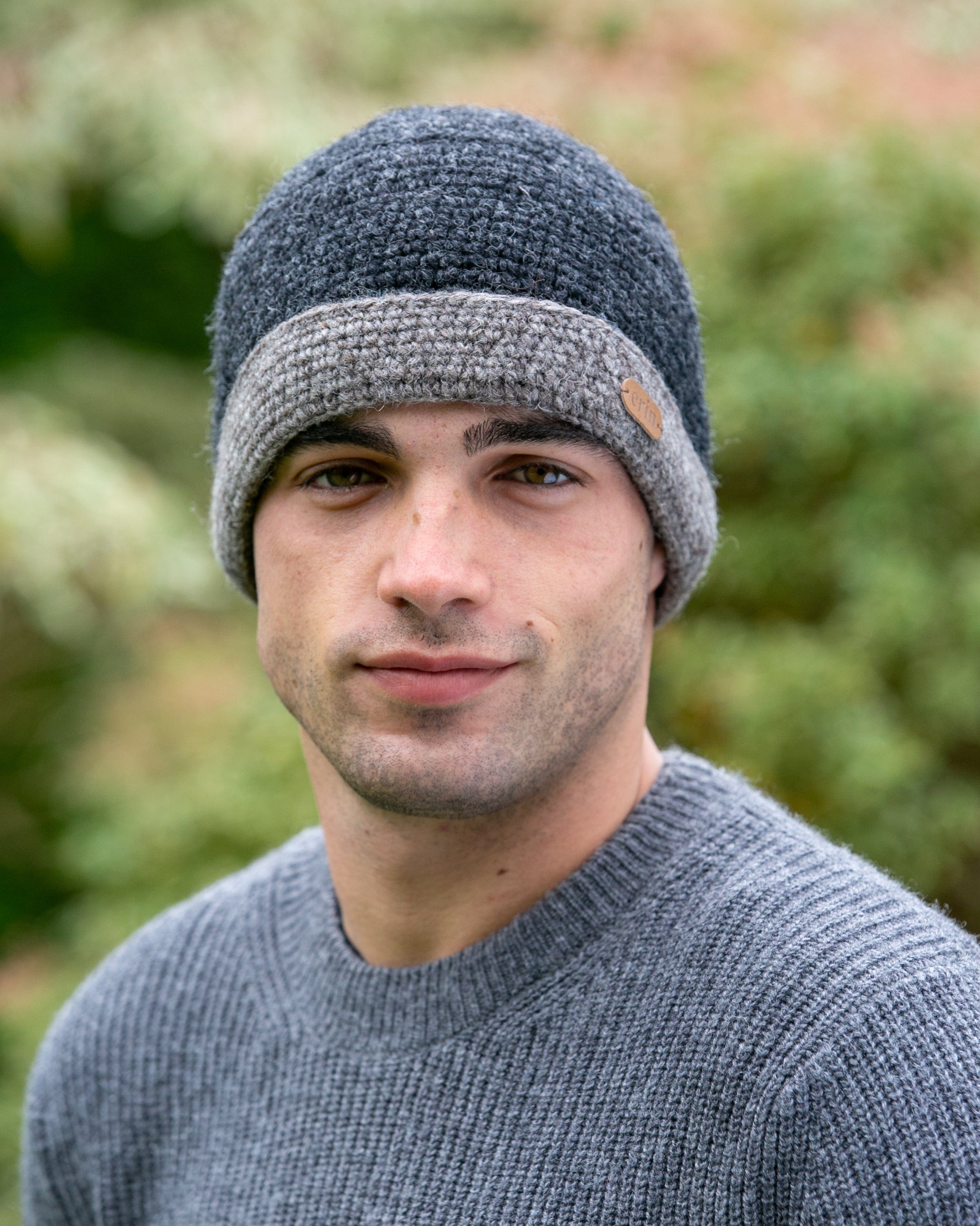 Erin Knitwear Crochet Turnup Hat - Charcoal