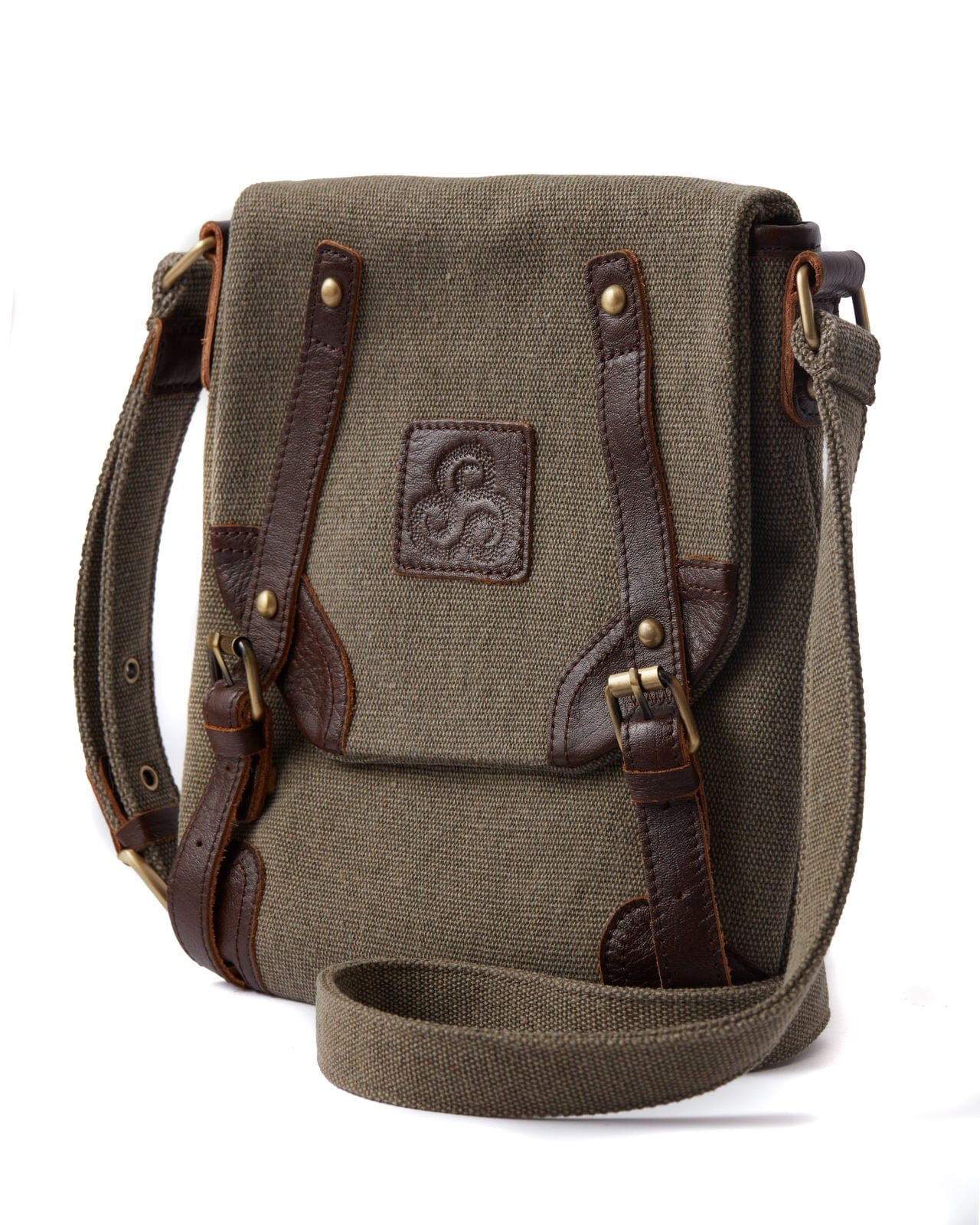 Aran Woollen Mills Double buckle Irish  tweed and leather bag