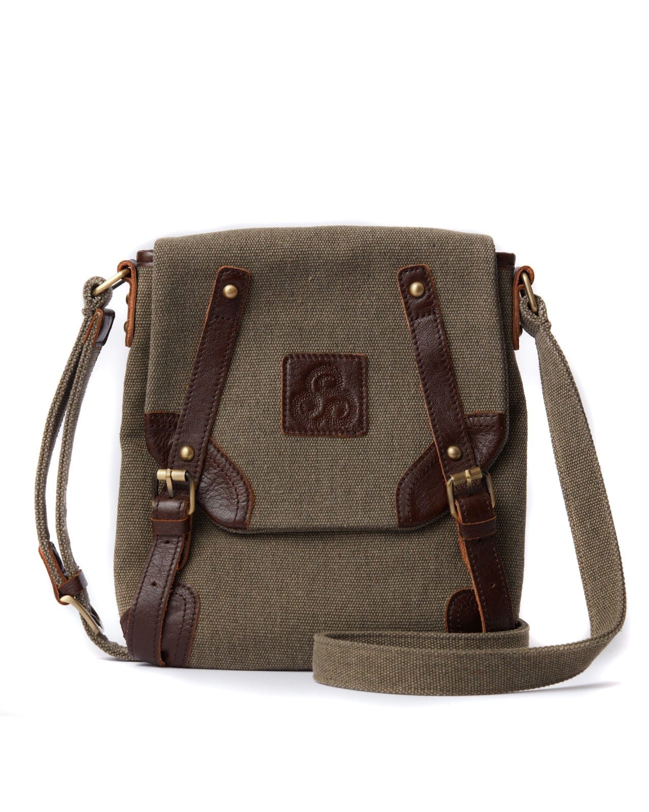 Aran Woollen Mills Double buckle Irish  tweed and leather bag