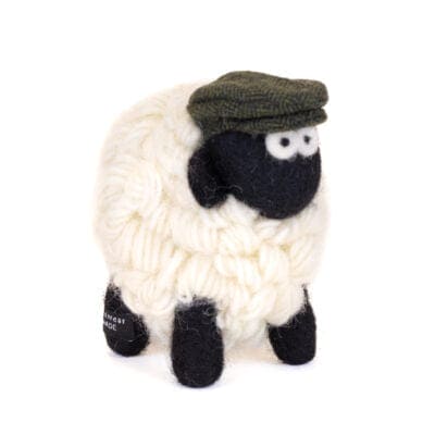 Erin Knitwear Knitted Sheep with Green Tweed Cap Collectable Medium Knitted Sheep Collectable with Green Tweed Cap