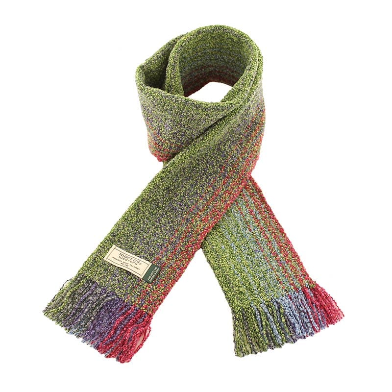 Mucros Weavers Skellig Scarf in Green and Raspberry Ladies Skellig Scarf