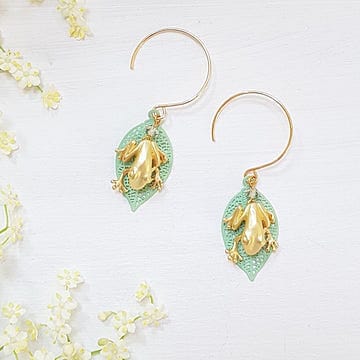 Melanie Hand Melanie Hand Earrings - Frog and Green Leaf