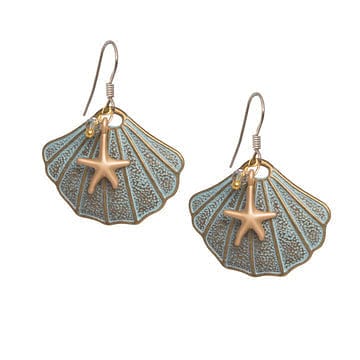 Melanie Hand Melanie Hand Earrings - Vedigris Shell with Starfish