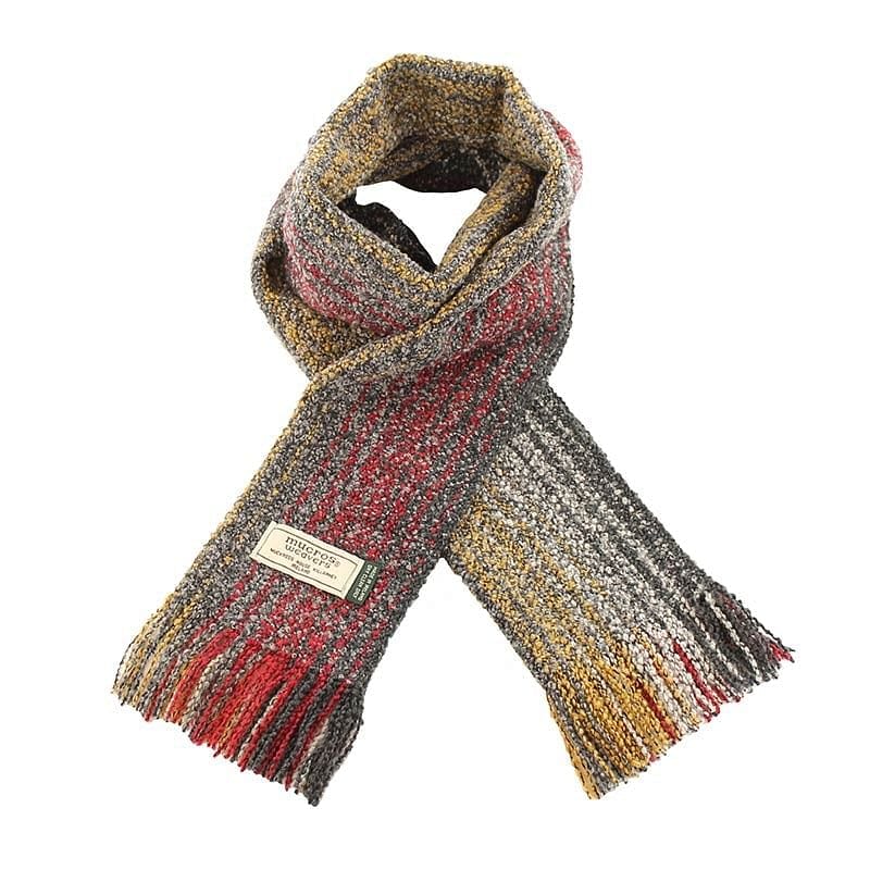 Muckross Weavers Skellig Scarf in Charcoal, Tan and Red Mens Skellig Scarf