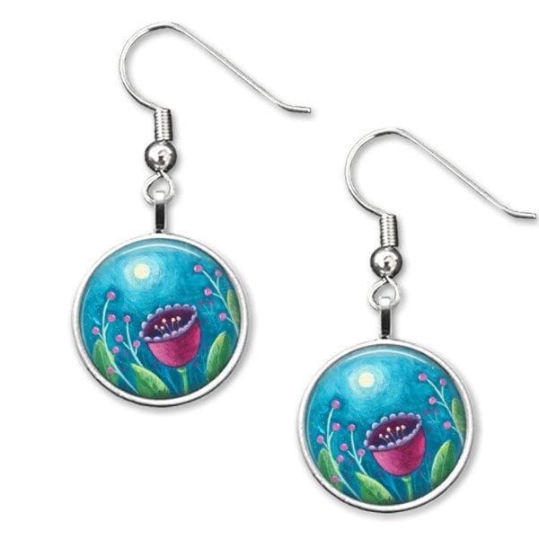 Amélie Gagne Studio Dangle Earrings - Moon and Flowers