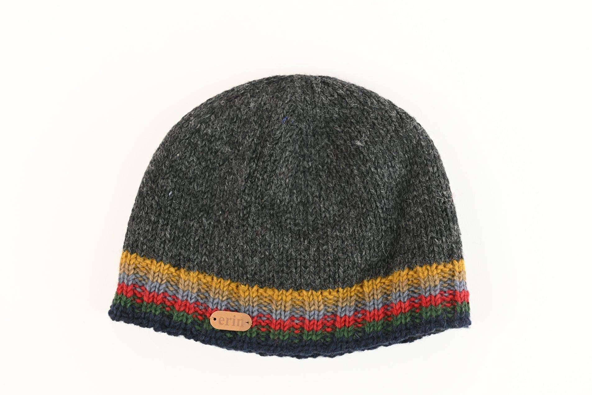Erin Knitwear Rib Pullon Hat - Charcoal with Multicoloured Stripe