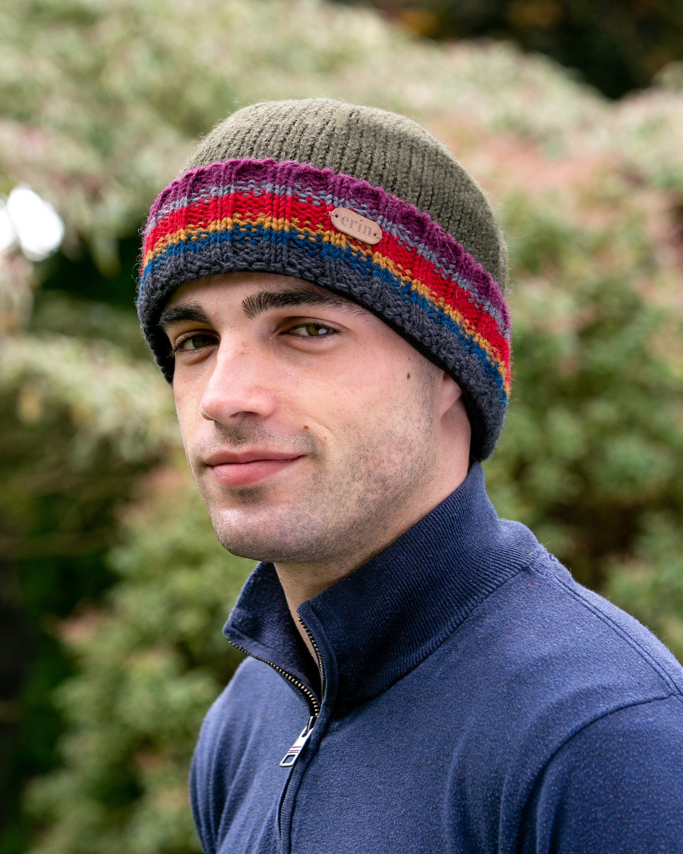 Erin Knitwear Rib Pullon Hat with Turnup - Kaki
