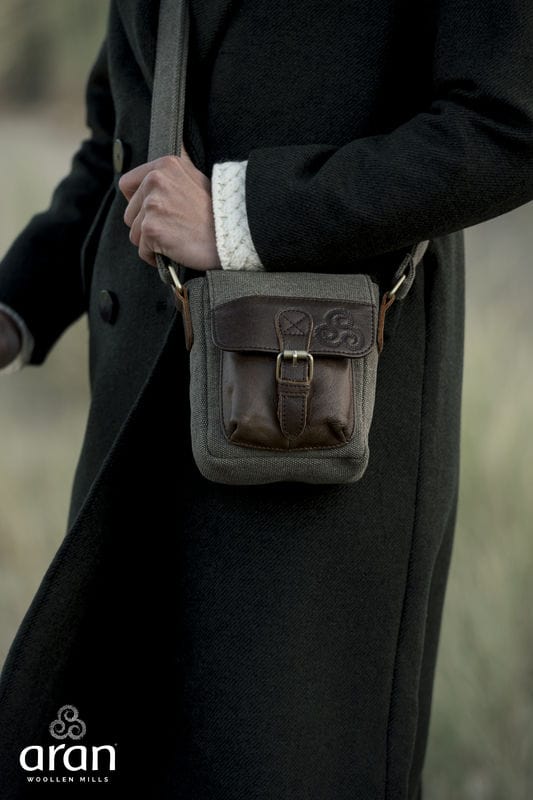Aran Woollen Mills Small Irish tweed and leather bag