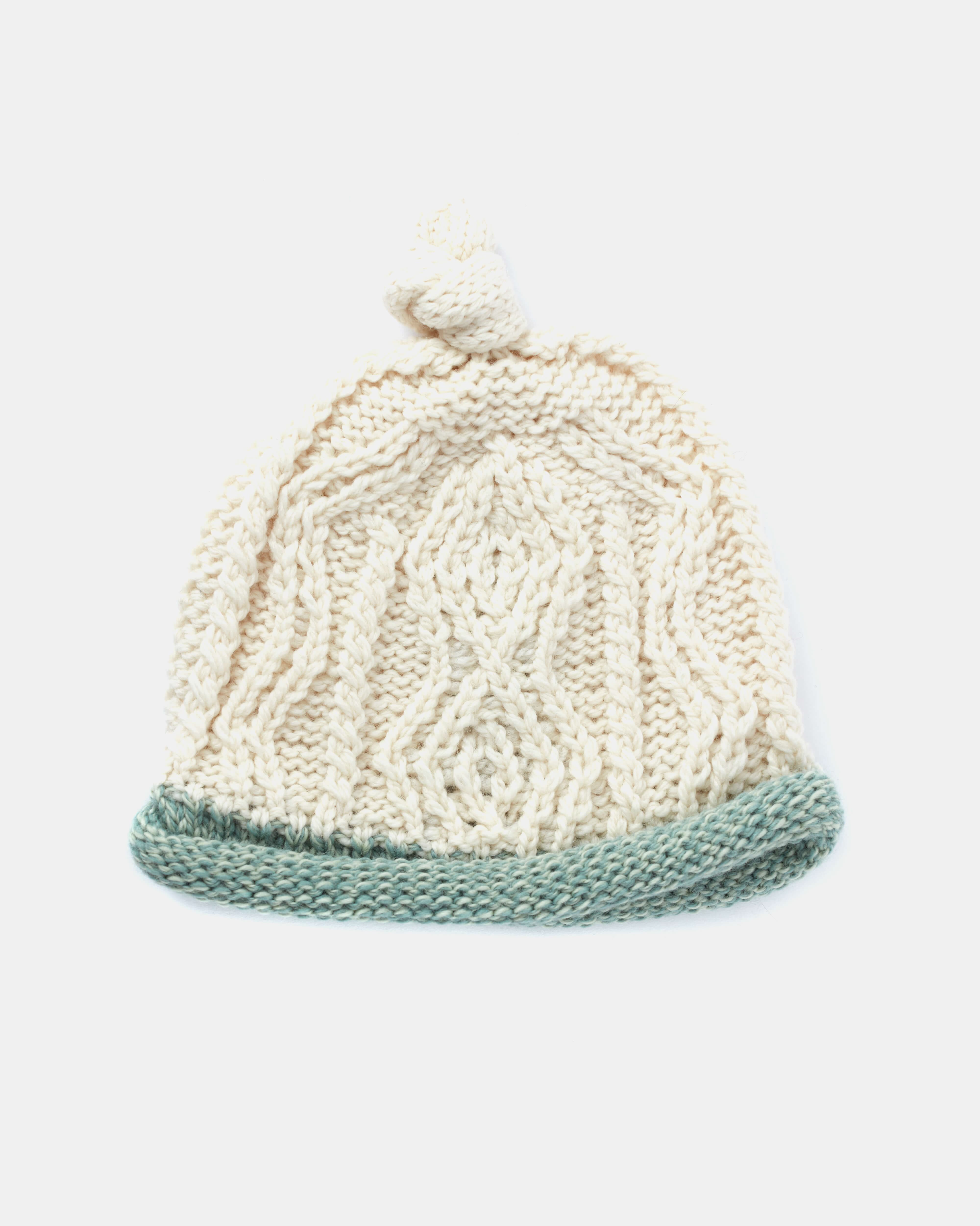 Aran Woollen Mills Supersoft Merino Baby Cap with Green Trim