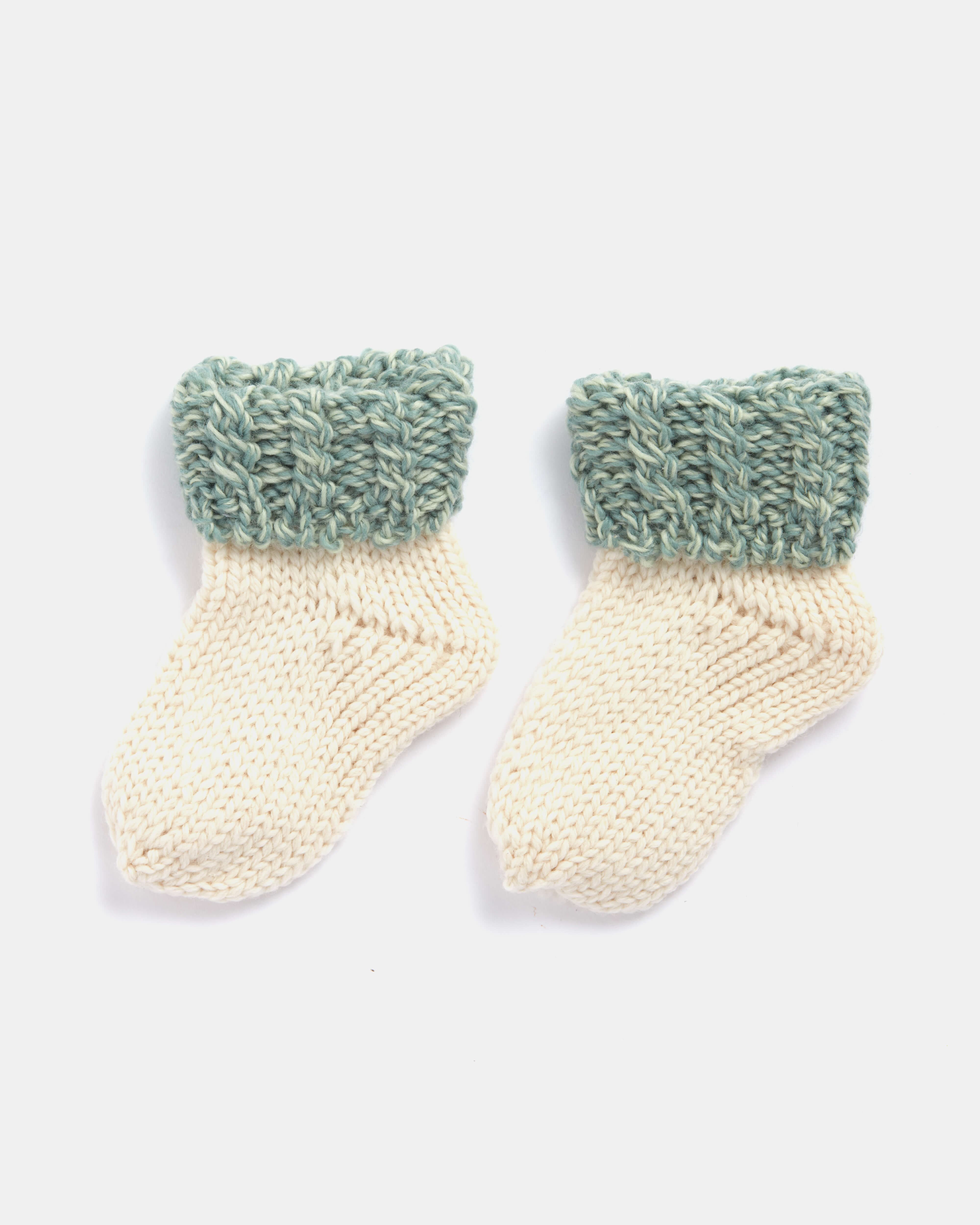 Aran Woollen Mills Supersoft Merino Baby Socks with Green Trim